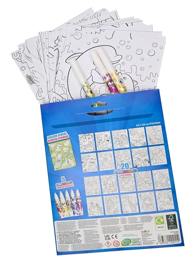 Scentos CleanColouring™ Markers Adventure Set By Fratelli | 20 pictures to color, Colour Reveal Stickers and 5 Scented Clean Colouring Markers - Image 4